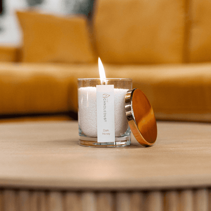 Pulverkerze im Glas - Dunkler Honig 160g
